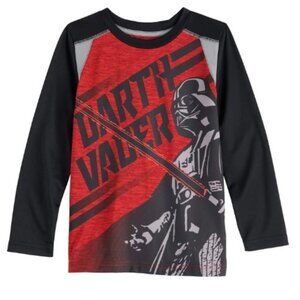 Boys 5 Star Wars Active Darth Vader Long Sleeve Graphic Tee Black Red T-Shirt